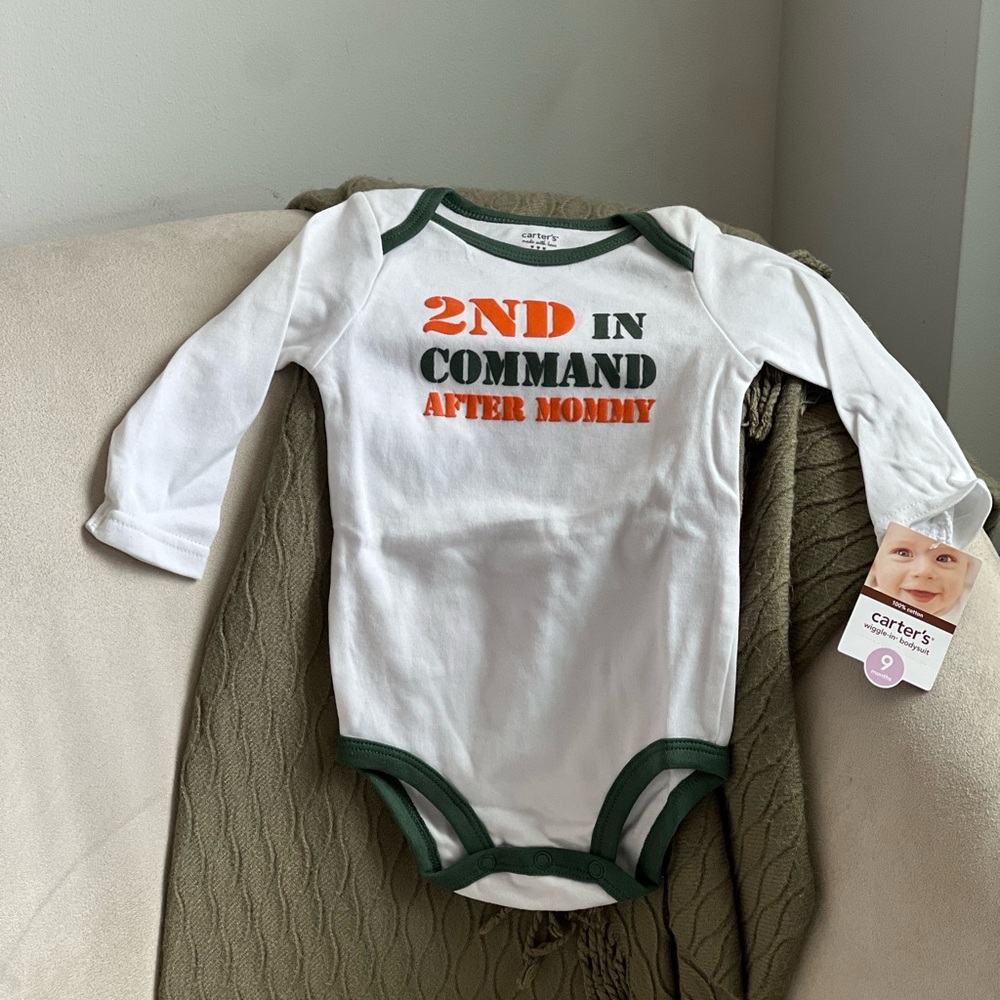 Carter's White and Green Long Sleeve Bodysuit with Fun Print